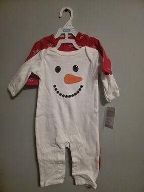 Hudson Baby White & Red Snowman One-Piece Sleepers Set